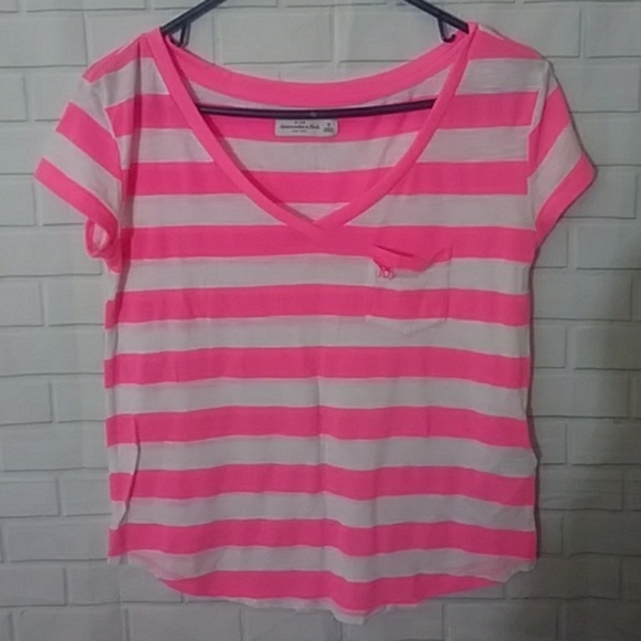 Y2K Pink White Abercrombie & Fitch stripe blouse medium - Picture 1 of 7